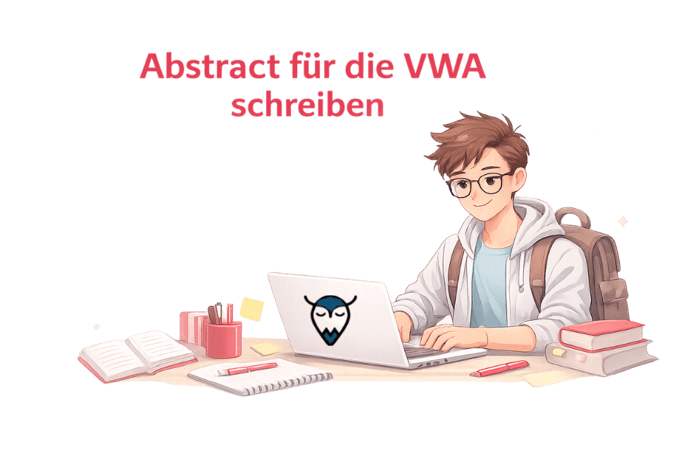 Abstract für die VWA schreiben – Student arbeitet am Laptop und erstellt die Zusammenfassung der Vorwissenschaftlichen Arbeit